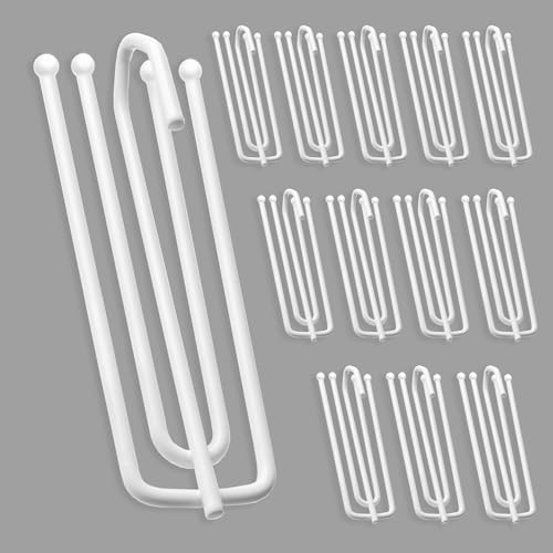 60PCS Stainless Steel 4 Prongs Pinch Pleat Curtain Hooks, Drapery Pins Hooks Traverse Pleater, Curtain Hooks for Drapes, Curtain Hangers for Window Door Bathroom Curtain, White