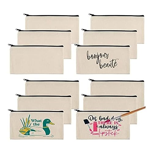 Kuuddker 12 Bolsas de Lona en, Estuche de LáPices, Bolsas de Maquillaje de Lona, Bolsas de Lona con Cremallera, para Pintar, Escuela, Organizador