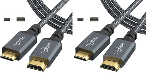Twozoh Cable Mini HDMI Tipo A a HDMI Tipo C, 2M, Cable Mini HDMI 2.0a/b, 2.0, 1.4a, 4K Ultra HD, 3D, Full HD 1080p, HDR (Paquete de 2)