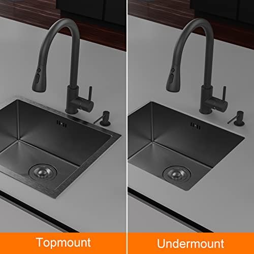 Ibergrif M85043B Stainless Steel Undermount Kitchen Sink Black Drain, 50 x 43cm, Rectangular Single Bowl Outdoor Campervan Sink, Topmount & Flushmount