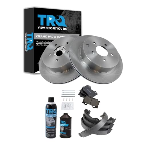 Image of TRQ Rear Brake Pad & Rotor Kit, with Chemical Kit Parking Brake Shoe Set Ceramic Compatible with 2014-2017 Infiniti Q50 2017 Q60 Q70 2015-2019 Q70L 2014 QX70