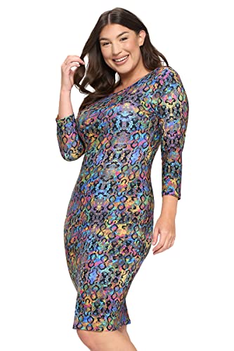 Image of ICONOFLASH Women's 3 /4 Sleeves Midi Bodycon Dress Crew Neck Fitted Dresses with Plus Size Options