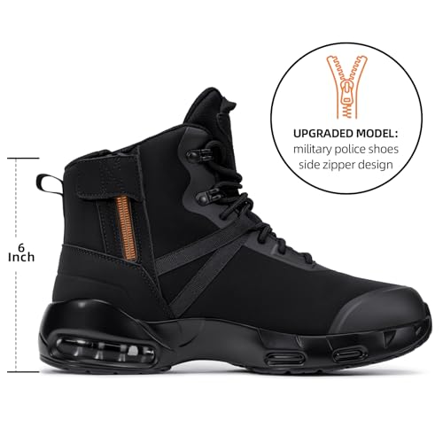 Image of Military Tactical Boots Men Wide Waterproof 6 Inches | Non Slip Side-Zip Combat Hiking Work Boots Lightweight Durable