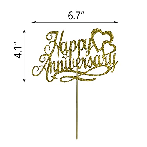 Bminjie Gold Glitter Happy Anniversary Cake Topper, Wedding Anniversary, Company Anniversary, Birthday Party Decoration #TOP2