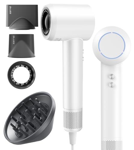 PLUZZ Phon Capelli Professionale con diffusore, Asciugacapelli ad Alta Velocità con 40M Ioni Negativi, Motore Brushless 120.000RPM, Leggero e Portatile per Asciugatura Veloce e Sicura