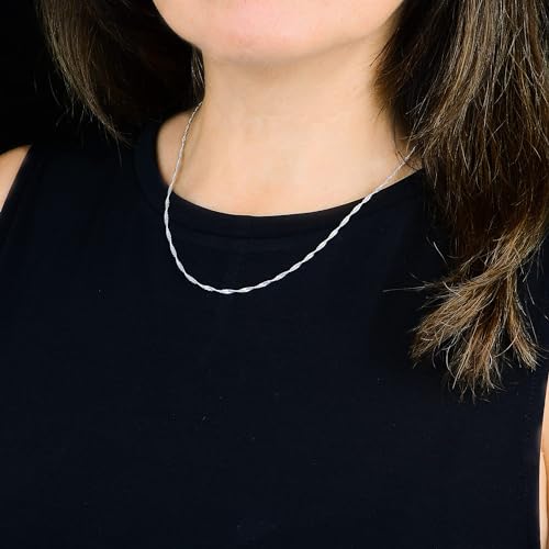 925 Sterling Silver Singapore Rope Chain Necklace - Braided Twisted Diamond Cut Rhodium-Plated Chains for Women - 16", 18", 20"4