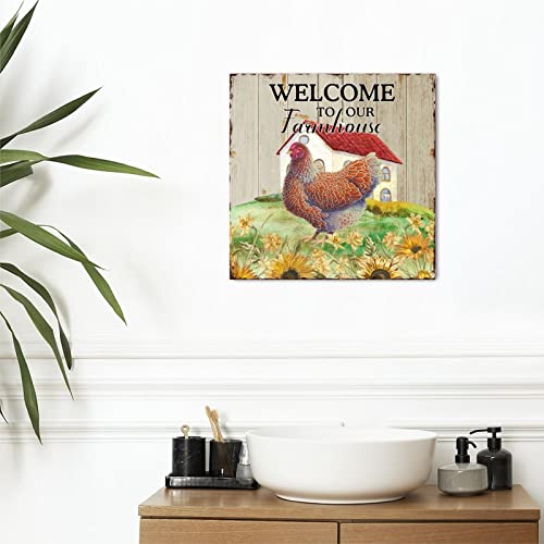 Panneau en bois coq rouge décoration murale cuisine rustique