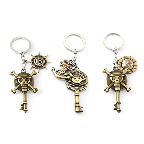 Djujiabh Schlüsselanhänger One Piece Keychain Teufelsfrucht Figur japanischer Strohhut Schädel Luffy Anhänger Schlüsselanhänger aus Metall Seleton Tasche Tränke Geschenk (Color : Keychain1 Box)