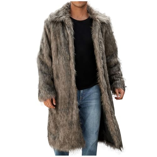 Cambkatl Men's Long Luxury Faux Fur Coat Furry Lapel Collar Long Sleeve Outerwear Fluffy Winter Warm Cardigans Jacket