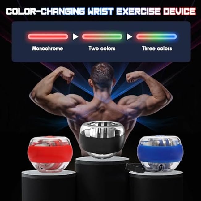 Gyro Ball Wrist Exerciser, Auto-Start Gyroscopic Trainer & Wrist Strengthener, Portable Gyroscopic Resistance Training Tool, Strengthen Arms, Fingers, Bones and Muscles, Joint Relief