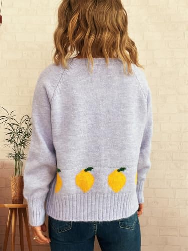 Cardigan Sweaters for Women Crewneck Cute Lemon Embroidery Button Down Casual Loose Knit Cardigan Coat3