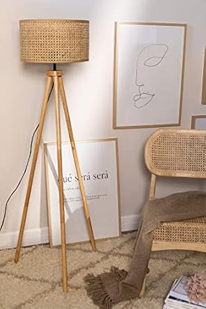 AKWAY Bamboo Tripod Floor Lamp for Living Room Cane Floor Lamp for Home Rattan Floor Lamp for Living Room Standing Lamp Wooden Floor Standing lamp for Bedroom(14