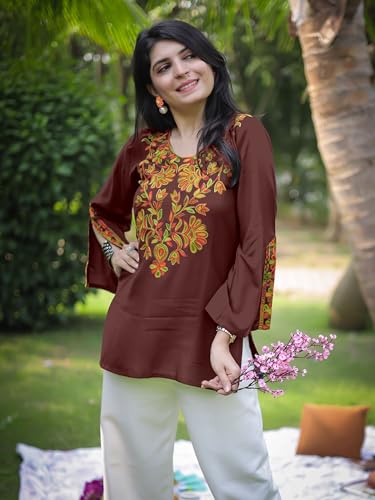 Image of Youthnic Women's Light Green Rayon Yoke Embroidery Straight Short Kurti | Office Wear Kurti | College Wear Kurti | Tunic Top