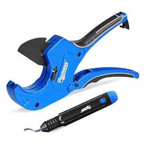PVC Pipe Cutter, Up to 2-1/2″, Ratchet Pipe Cutter Heavy-Duty, Pex Cutting Tool for Cutting PEX, PVC, PPR Plastic Hoses and Plumbing Pipe with Deburring Tool