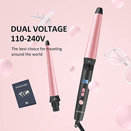 ATMOKO 2 in 1 Curling Wand,Interchangeable Hair Curler Wand Pearl Ceramic barrel with Digital Controls+22 Heat Settings,60min Auto Off Hair Wand Curling Iron for Beach Waves (1-1.5inch)