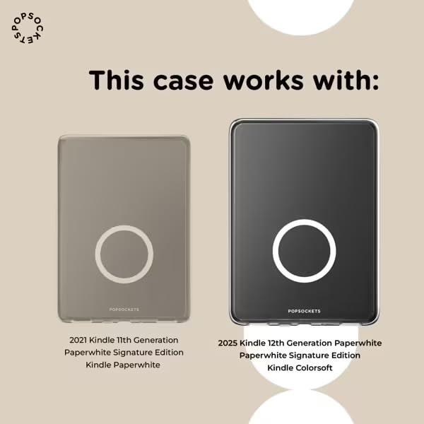 Image of PopSockets Kindle Paperwhite Case (12th Gen, 7 inch, 2024 /25), Signature Edition & Colorsoft - Slim Protective Cover with Built-in MagSafe Ring for MagSafe PopGrip, E-Reader Accessory - Black Translucent