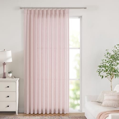 Image of Vision Home Light Pink Pinch Pleated Semi Sheer Curtains Textured Linen Blended Light Filtering Window Curtains 84 inch for Living Room Bedroom Patio Pinch Pleat Drapes with Hooks 1 Panel 60 inch Wx84 L