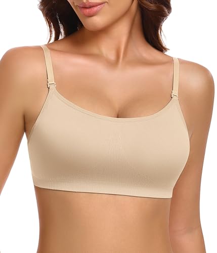 Wiepux Soutien Gorge sans Armature Dos Nu Confort Invisible Brassière sans Coutures Coussinets et Bretelles Amovibles pour Ballet et Yoga (Nude, M)