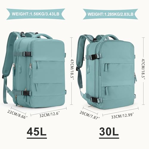 Image of coowoz Large Travel Backpack For Women Men, Carry On Backpack,Hiking Backpack Waterproof Outdoor Sports Rucksack Casual Daypack Expandable Heavy Duty Extra large Backpack Blue Expansion