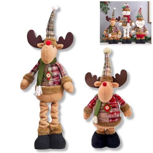 GRHONC クリスマス 置物 ぬいぐるみ 10cm伸縮 サンタ トナカイ 雪だるま インテリア 飾り 北欧 雑貨 オブジェ (トナカイ)
