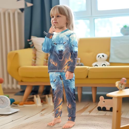 ALAZA White Wolf Howling Pajama Set Pijamas Para Niños Long Sleeve Sleepwear4