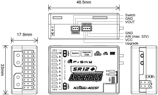 Miniatura 6 de FrSky Archer Plus SR12+ Receptor 12 canales Gyro integrado de 3 ejes y acelerómetro Múltiples modos de vuelo Antenas desmontables duales Señal de