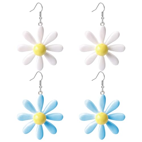 2 Paia di Orecchini Margherite, Orecchini Semplici E alla Moda, Orecchini A Sospensione in Resina, Orecchini Carini per Donne, Orecchini Appesi, Vestiti Vestiti.
