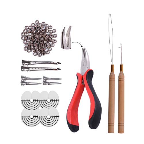 Microring Extensions Set: Microringe Zange, Microring Nadel und Nanoringe mit Silikon (braun) Cover