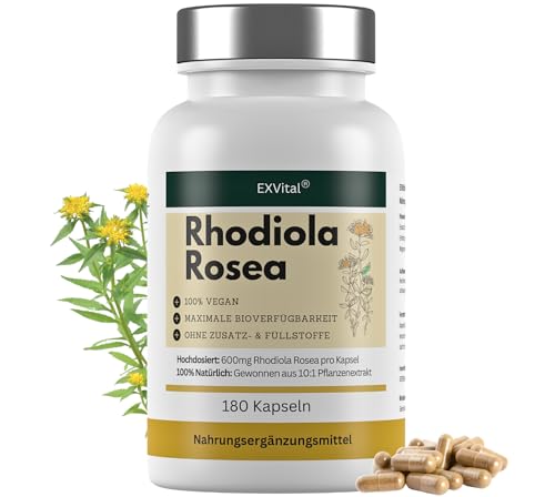 Rhodiola Rosea Kapseln, 180 Kapseln –600mg Rosenwurz pro Kapsel,10:1 Pflanzenextrakt, hochdosiert, vegan & ohne Zusätze