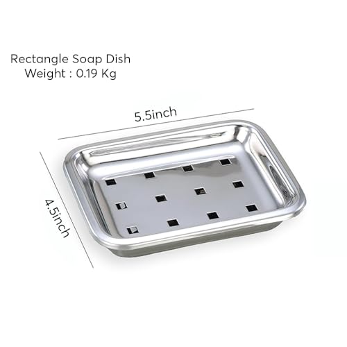Image of Expresso Soap Dish Holder Stainless Steel Double Layer Soap Tray with Drain for Bathroom, Shower, Tub and Kitchen Sink (Rectangle)