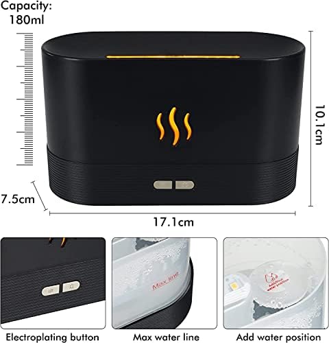 Essential Oil Diffuser,180ml Flame Aromatherapy Diffusers Humidifier for Home with Ultrasonic Mist,Electric Aroma diffuser 2 Modes with Waterless Auto-Off Protection for Yoga, Reading, SPA, Sleeping