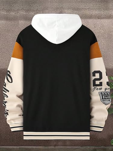 GORGLITTER Men's Letter Graphic Color Block Baseball Jacket Button Front Long Sleeve Bomber Jackets2