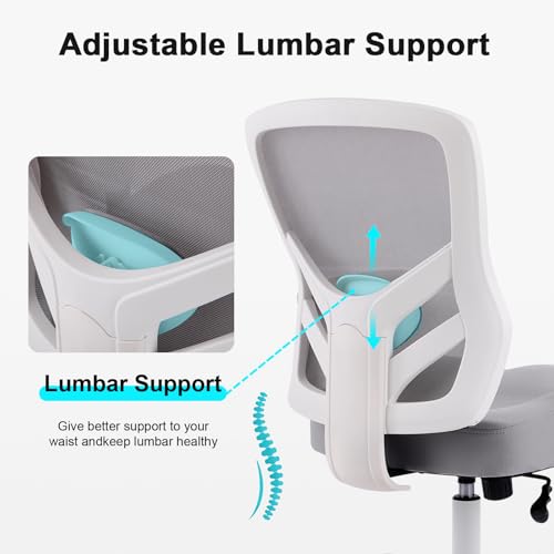 Image of YFO Ergonomic Office Chair, Mesh Computer Desk Chair with Adjustable Back Lumbar Support and Armrests, Comfy Executive Rolling Swivel Task Chair for Home Office, Grey