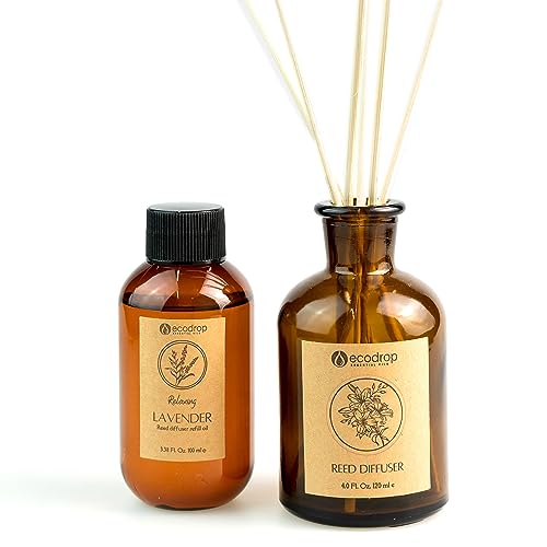 Ecodrop-Lavender-Reed-Diffuser-Set-100ml-Relaxing-Calm-Scented-Aromatherapy-Fragrance-Oil-a-Glass-Bottle-6-Wooden-Reed-Sticks-Set-Home-Spa-Gift-for-Living-Room-Bathroom-Bedroom-Aroma