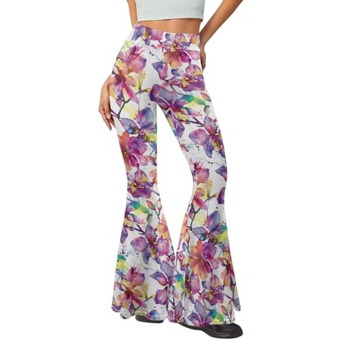 Irisjudy Women's Flare Yoga Pants Fluid Art High Waist Workout Bootleg Pants Flowers Tummy Control Stretch Lounge Sweatpants2