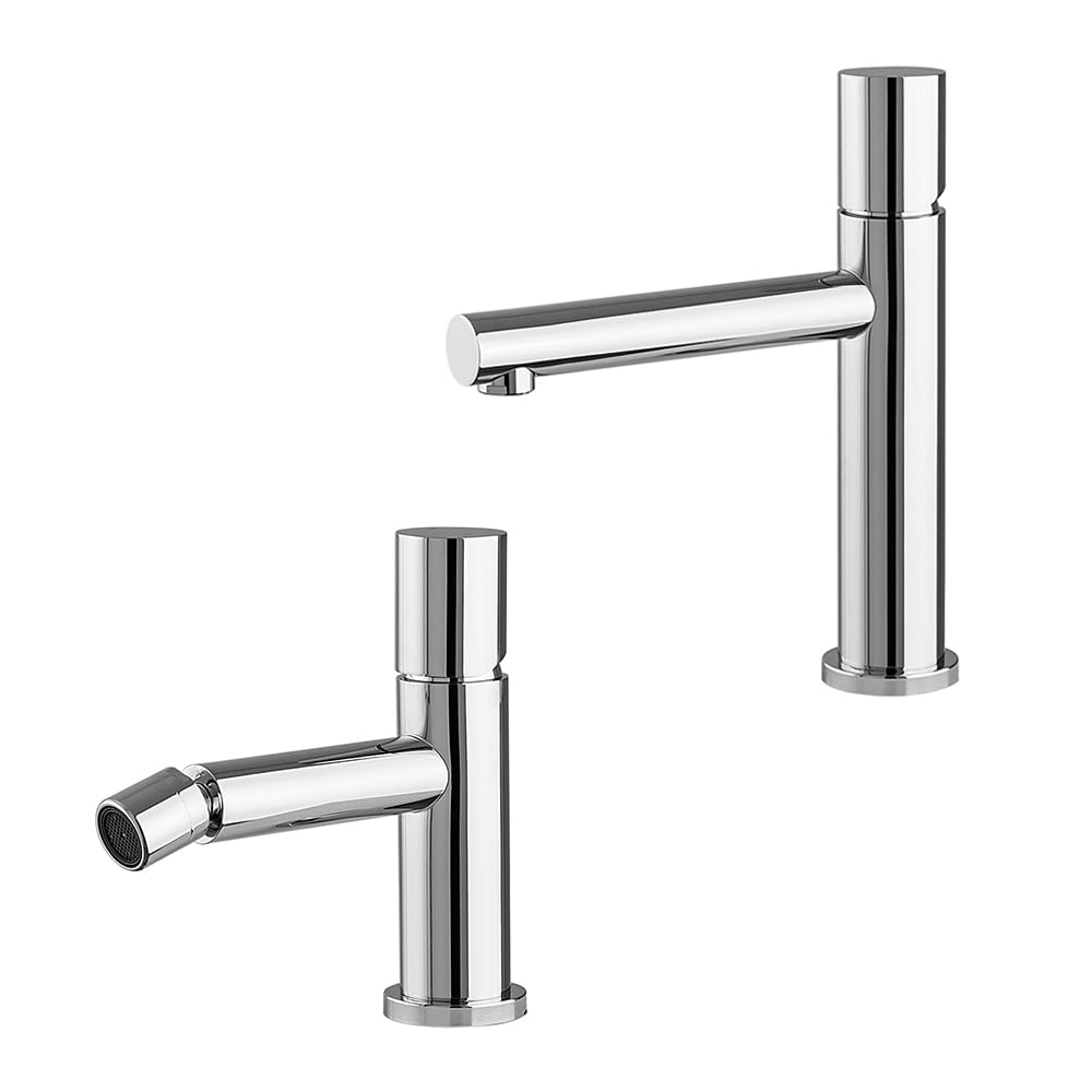 GEMINI Set miscelatori lavabo e bidet cromo acciaio inox manopola rotante