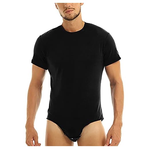 AIEOE Herren Bodysuit Kurzarm Body-Unterhemd mit Druckknöpfe im Schritt Männer Unterwäsche Overall Schwarz Größe XL