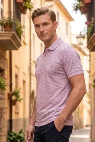 Image of Louis Philippe Men's Slim Fit Cotton Pique Polo Tshirt with Stretch and All Over Print