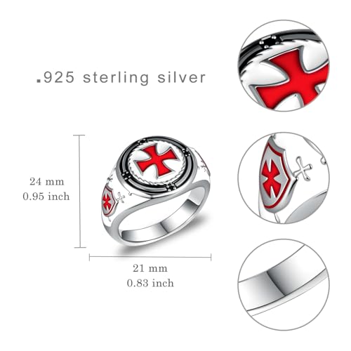 Knights Templar Ring 925 Sterling Silver Cross Ring Amulet Religious Gifts4