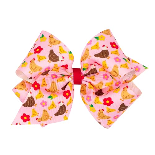 Image of Wee Ones Girls' Grosgrain Farm-themed Print Hair Bow, Handmade, King, Chicken