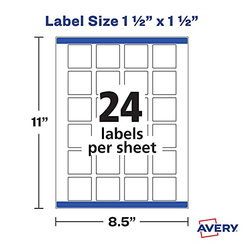 Image of Avery Printable Blank Square Labels, 1.5 inch x 1.5 inch, Matte White, 600 Customizable Labels (22805)