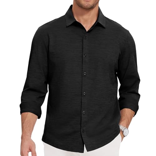 Men's Long Sleeve Casual Button Down Shirts Untucked Shirts for Men Business Stretch Wrinkle Free Dress Shirt