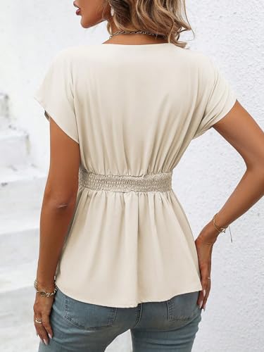 SweatyRocks Women's Summer V Neck Fold Pleated Ruffle Hem Blouse Peplum Top2