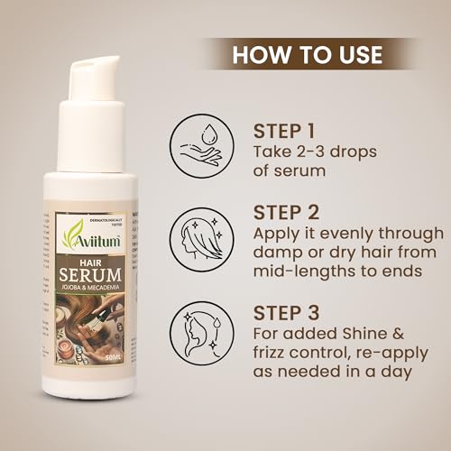Image of Jojoba & Macadamia Hair Serum 50ml, Lightweight Non-Greasy Formula to Tame Frizz, Add Shine, and Protect Dry Dull Hair, Silicone and Paraben Free Hair Care Treatment