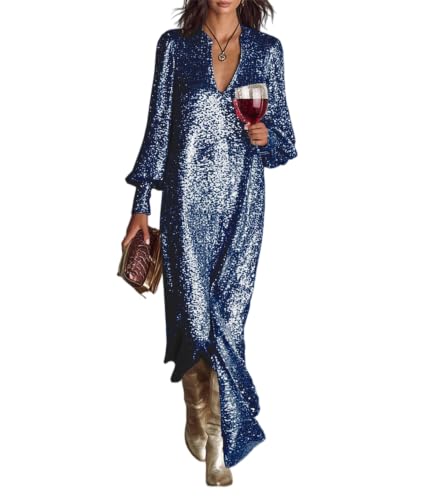 Robe à paillettes pour femme coupe ample et manches longues sexy