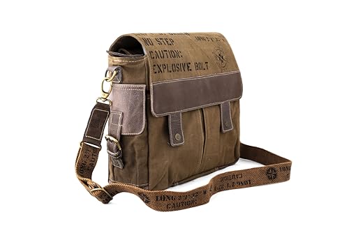 3B-Upcycled Vintage Military Leather Canvas Shoulder Bag Laptop Messenger Bags Medium Crossbody Purse, Boho Bag with 2 Straps3