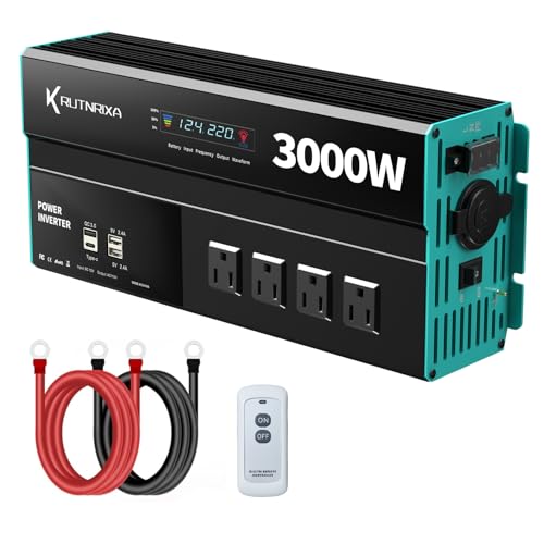 Image of RUTNRIXA Power Inverters 3000W 12V DC to 110V AC Converter for Vehicles with 3X AC outlets ，2X USB 2.4A ， Charging Ports Car Charger Adapter a Cigarette Lighter Ports Plug Outlet, Power Inversor