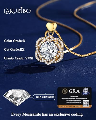 Moissanite Heart Pendant Necklace for Women,3 Carat Moissanite Heart-shaped Necklace,18K Gold Plated S925 Silver Jewelry Necklace Anniversary Valentine's Gifts for Girlfriend Wife3