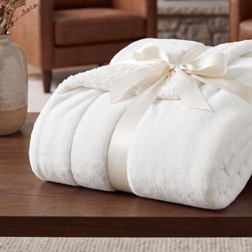 Image of Bedsure GentleSoft Sherpa Fleece Throw Blanket for Couch, Non-Heated, Thick and Warm Throw for Women and Men, Soft Fuzzy Plush Blanket for Winter, Bright White, 50x60 Inches