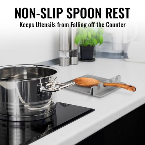 Zulay Kitchen Extra Large Silicone Utensil Rest with Drip Pad for Multiple Utensils - BPA-Free Heat-Resistant Spoon Rest & Spoon Holder for Stove Top - Kitchen Utensil Holder for Spoon - Gray by Zulay Kitchen - Image 4